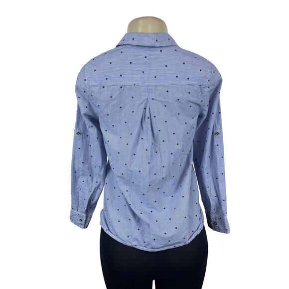 Tommy Hilfiger Blue & White Striped Star Print Womens Long Sleeve Shirt Sz PS - Picture 3 of 8